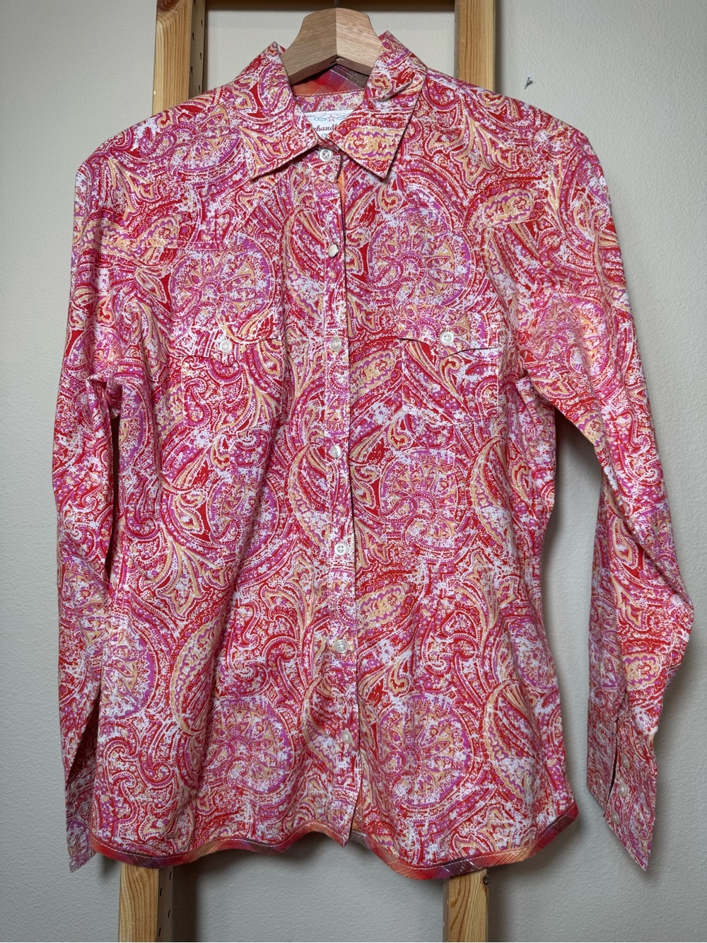 Panhandle Slim Womens Pink Red Paisley Western Pearl Snap Shirt Size M